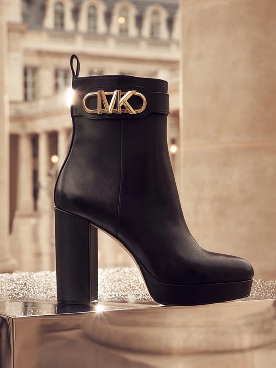 Michael Kors Shoes - Michael Kors Black Leather Platform Ankle Boots with Gold MK Accent
